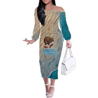Kiwi Jandal Beach Life Family Matching Off The Shoulder Long Sleeve Dress and Hawaiian Shirt New Zealand Flip Flops Ocean Wave Surf Style