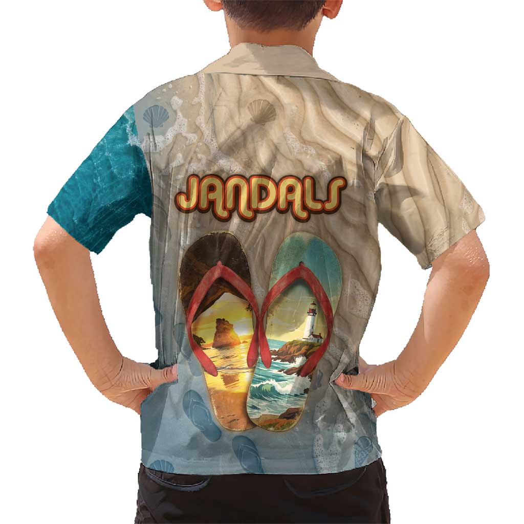 Kiwi Jandal Beach Life Family Matching Off Shoulder Maxi Dress and Hawaiian Shirt New Zealand Flip Flops Ocean Wave Surf Style