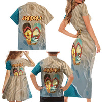 Kiwi Jandal Beach Life Family Matching Short Sleeve Bodycon Dress and Hawaiian Shirt New Zealand Flip Flops Ocean Wave Surf Style