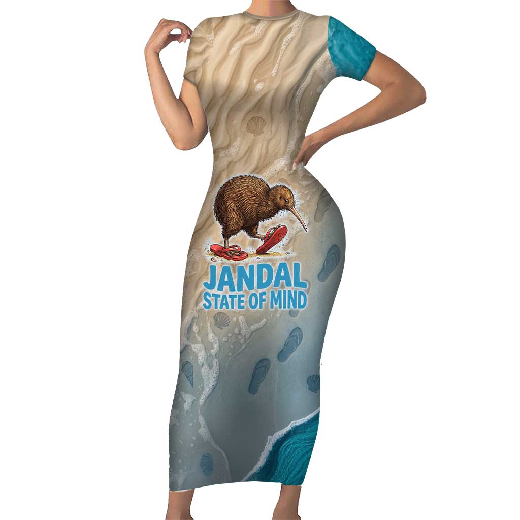 Kiwi Jandal Beach Life Family Matching Short Sleeve Bodycon Dress and Hawaiian Shirt New Zealand Flip Flops Ocean Wave Surf Style