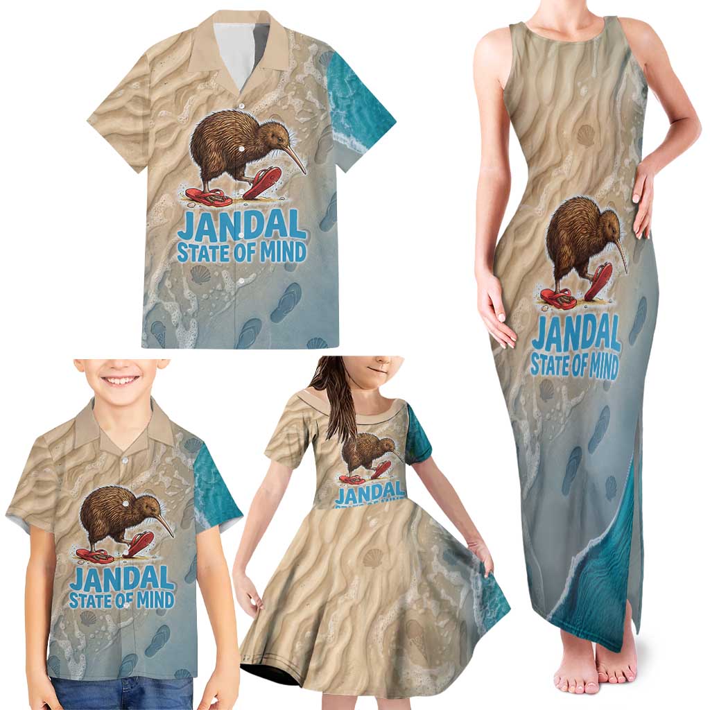 Kiwi Jandal Beach Life Family Matching Tank Maxi Dress and Hawaiian Shirt New Zealand Flip Flops Ocean Wave Surf Style