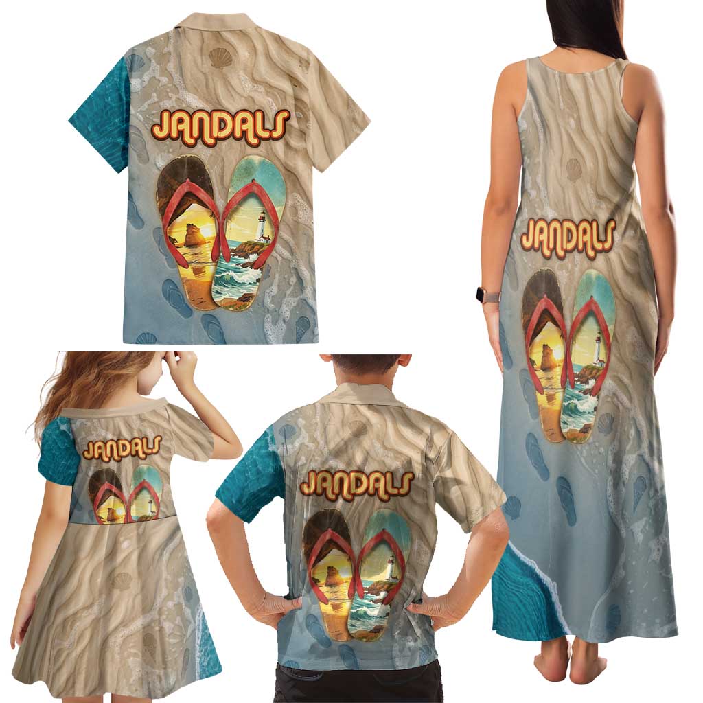 Kiwi Jandal Beach Life Family Matching Tank Maxi Dress and Hawaiian Shirt New Zealand Flip Flops Ocean Wave Surf Style