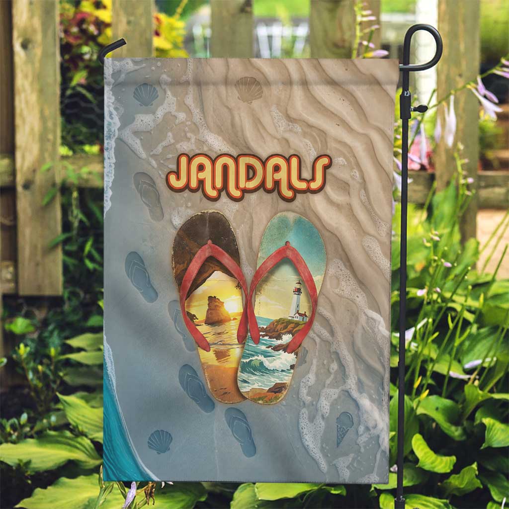 Kiwi Jandal Beach Life Garden Flag New Zealand Flip Flops Ocean Wave Surf Style TS04 Garden Flag Beige Cyan - Polynesian Pride