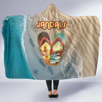 Kiwi Jandal Beach Life Hooded Blanket New Zealand Flip Flops Ocean Wave Surf Style TS04 One Size Beige Cyan - Polynesian Pride