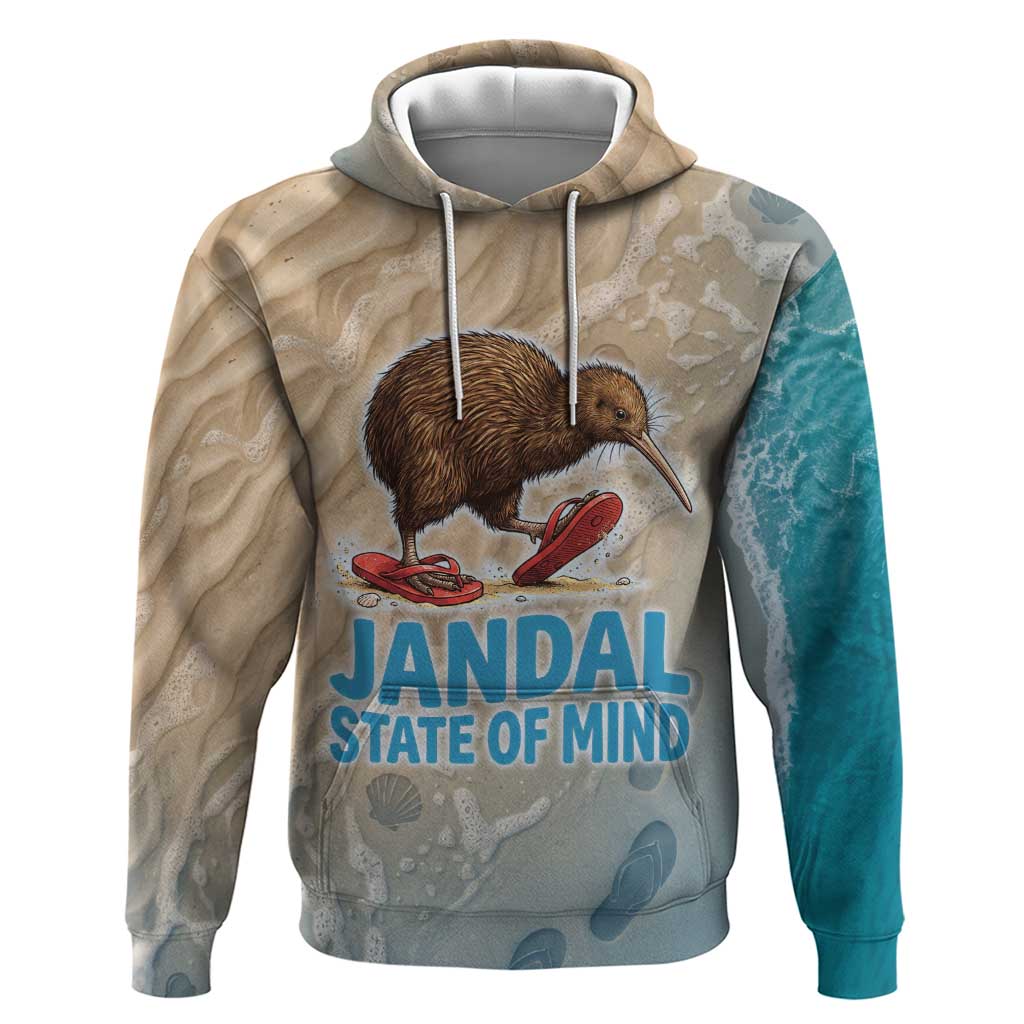 Kiwi Jandal Beach Life Hoodie New Zealand Flip Flops Ocean Wave Surf Style TS04 Pullover Hoodie Beige Cyan - Polynesian Pride