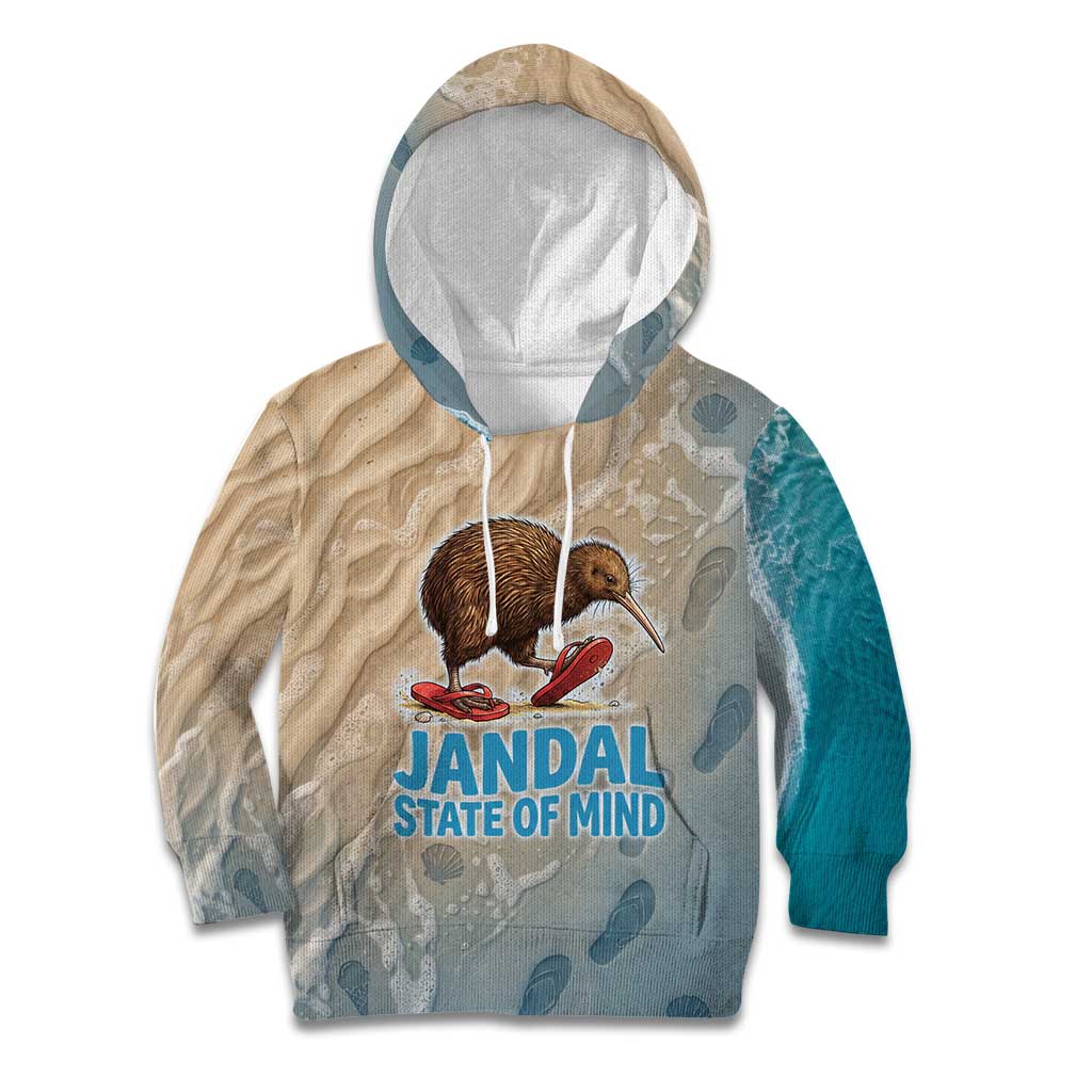 Kiwi Jandal Beach Life Kid Hoodie New Zealand Flip Flops Ocean Wave Surf Style TS04 Hoodie Beige Cyan - Polynesian Pride