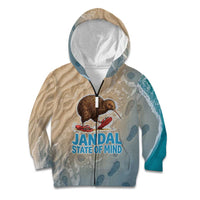 Kiwi Jandal Beach Life Kid Hoodie New Zealand Flip Flops Ocean Wave Surf Style TS04 Zip Hoodie Beige Cyan - Polynesian Pride