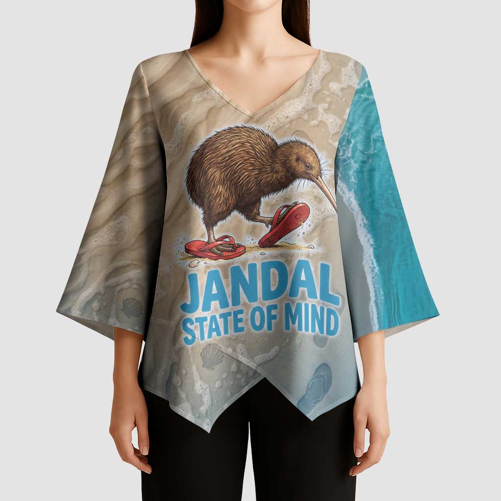 Kiwi Jandal Beach Life Kimono Sleeve Blouse New Zealand Flip Flops Ocean Wave Surf Style TS04 - Polynesian Pride