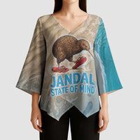 Kiwi Jandal Beach Life Kimono Sleeve Blouse New Zealand Flip Flops Ocean Wave Surf Style TS04 - Polynesian Pride