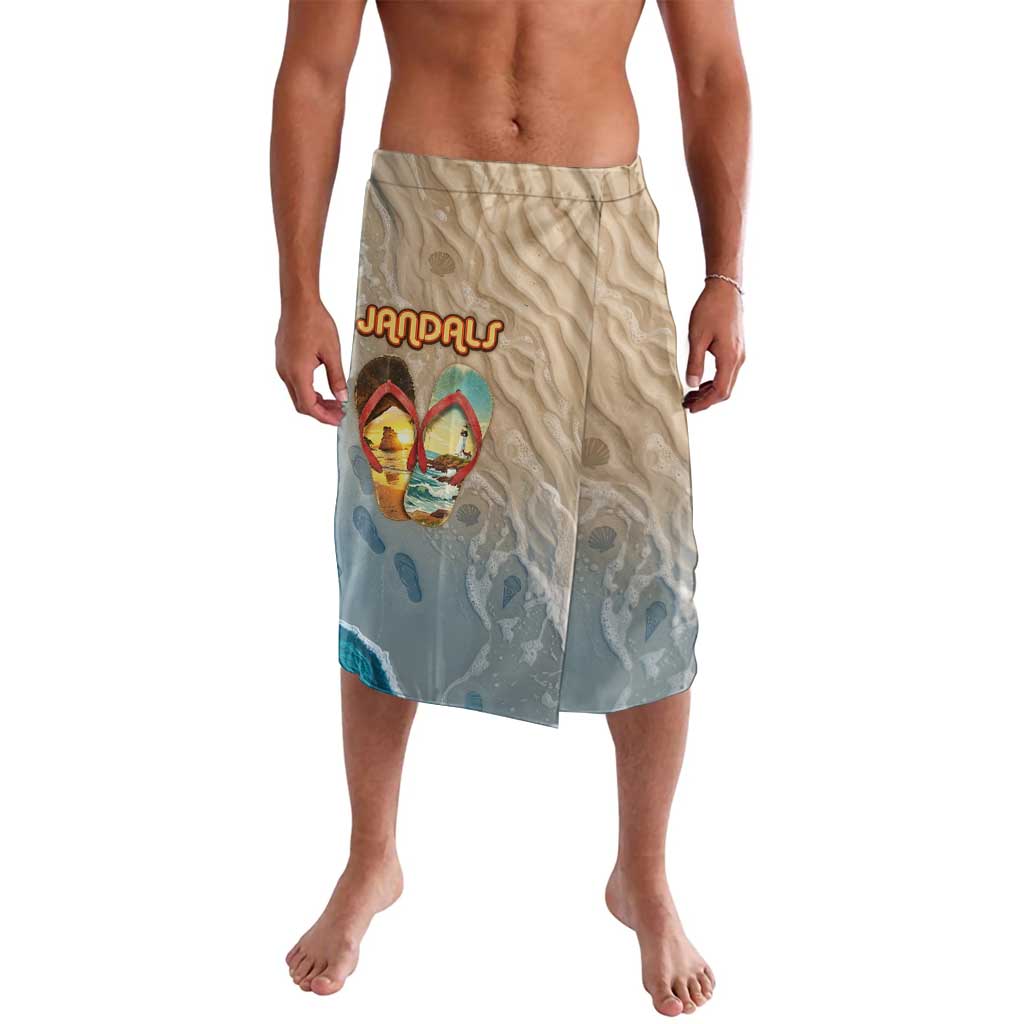 Kiwi Jandal Beach Life Lavalava New Zealand Flip Flops Ocean Wave Surf Style TS04 Beige Cyan - Polynesian Pride