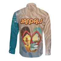 Kiwi Jandal Beach Life Long Sleeve Button Shirt New Zealand Flip Flops Ocean Wave Surf Style TS04 - Polynesian Pride