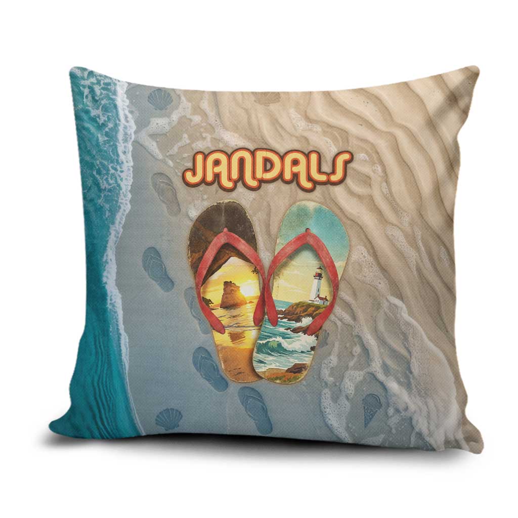 Kiwi Jandal Beach Life Pillow Cover New Zealand Flip Flops Ocean Wave Surf Style TS04 Beige Cyan - Polynesian Pride