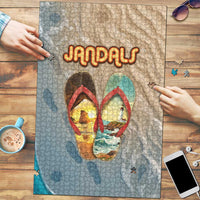 Kiwi Jandal Beach Life Puzzle New Zealand Flip Flops Ocean Wave Surf Style TS04 Beige Cyan - Polynesian Pride
