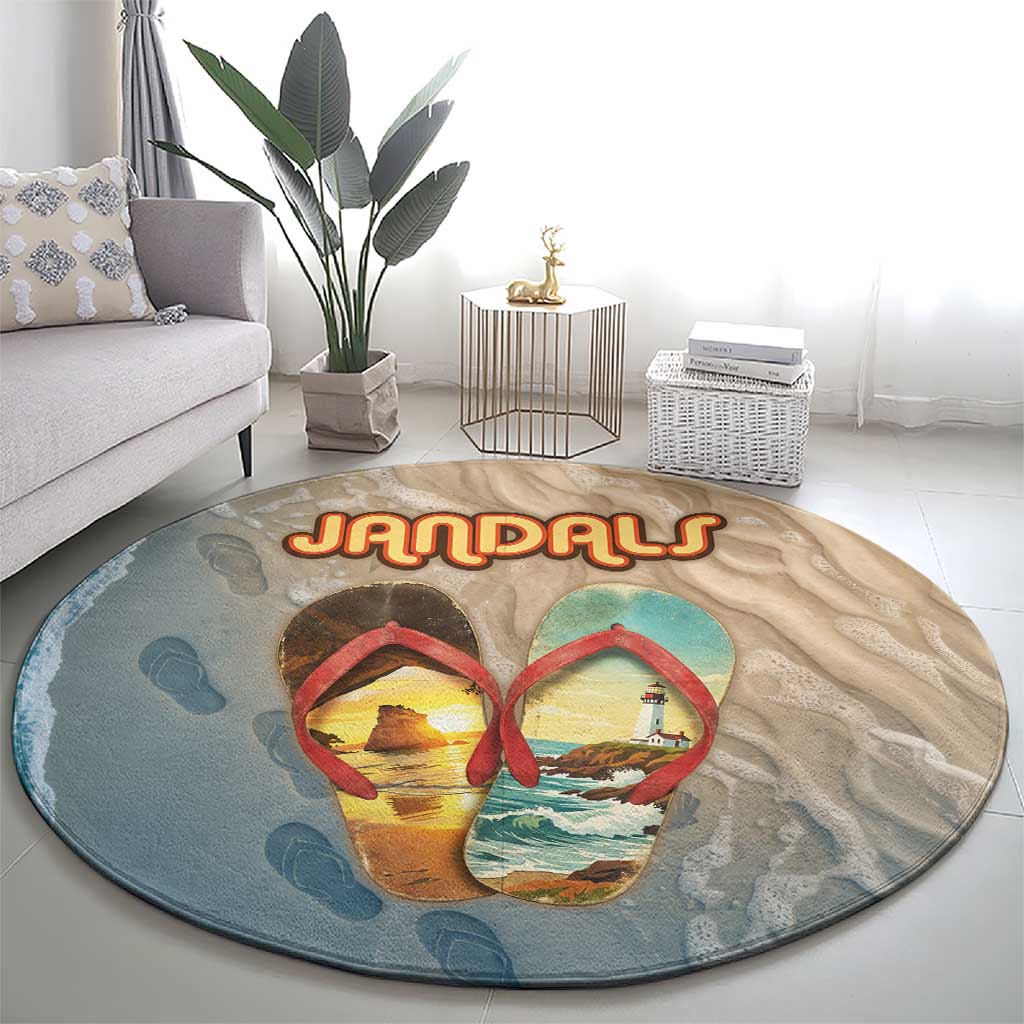 Kiwi Jandal Beach Life Round Carpet New Zealand Flip Flops Ocean Wave Surf Style TS04 - Polynesian Pride