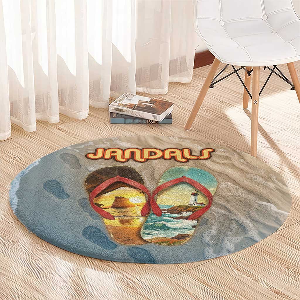 Kiwi Jandal Beach Life Round Carpet New Zealand Flip Flops Ocean Wave Surf Style TS04 - Polynesian Pride