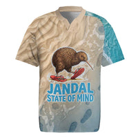 Kiwi Jandal Beach Life Rugby Jersey New Zealand Flip Flops Ocean Wave Surf Style TS04 Beige Cyan - Polynesian Pride