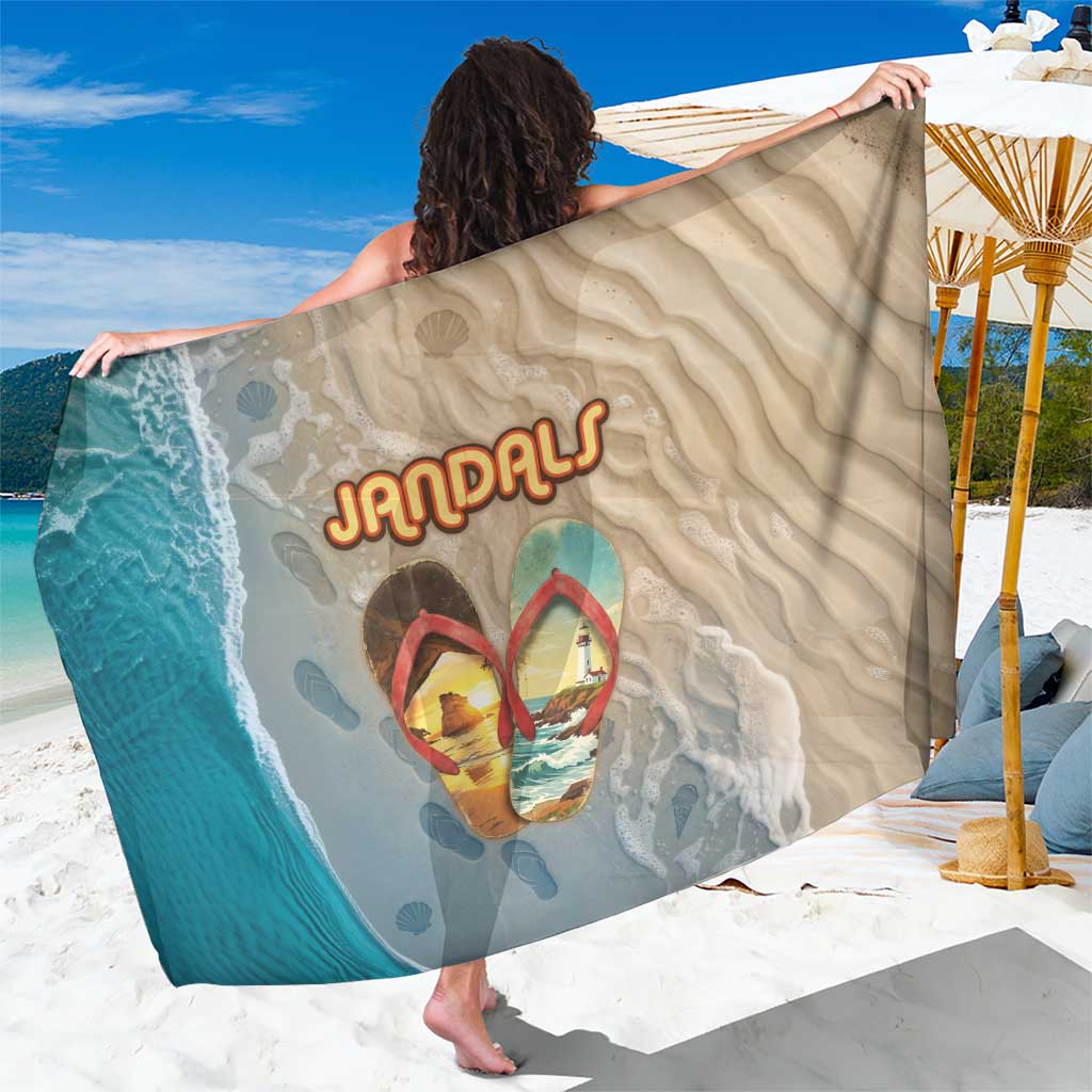 Kiwi Jandal Beach Life Sarong New Zealand Flip Flops Ocean Wave Surf Style TS04 One Size 44 x 66 inches Beige Cyan - Polynesian Pride