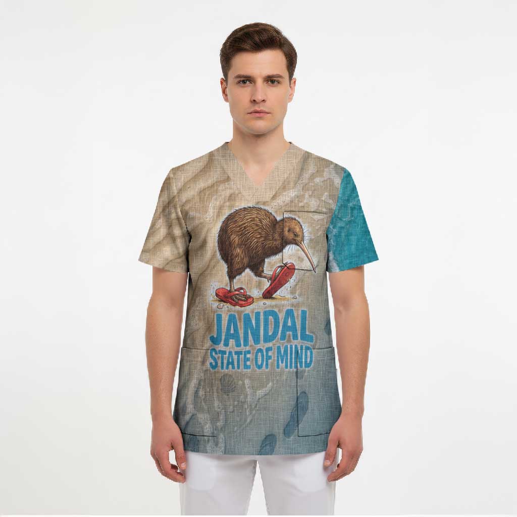 Kiwi Jandal Beach Life Scrub Top New Zealand Flip Flops Ocean Wave Surf Style TS04 - Polynesian Pride