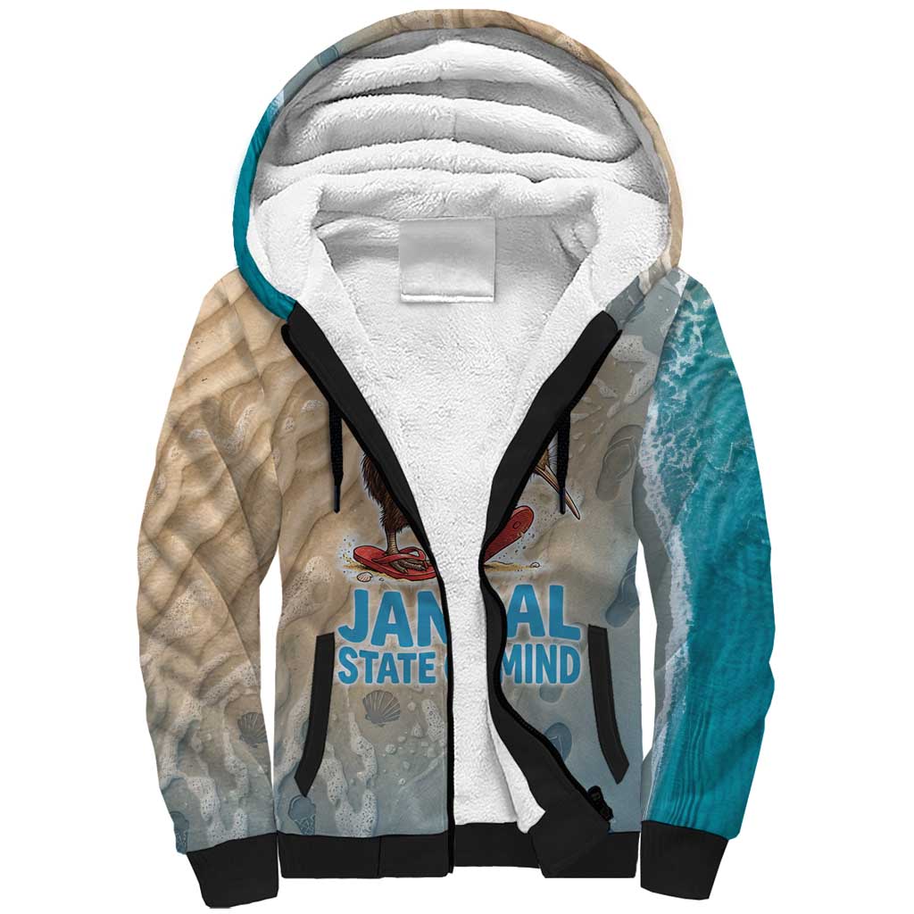 Kiwi Jandal Beach Life Sherpa Hoodie New Zealand Flip Flops Ocean Wave Surf Style TS04 Unisex Beige Cyan - Polynesian Pride