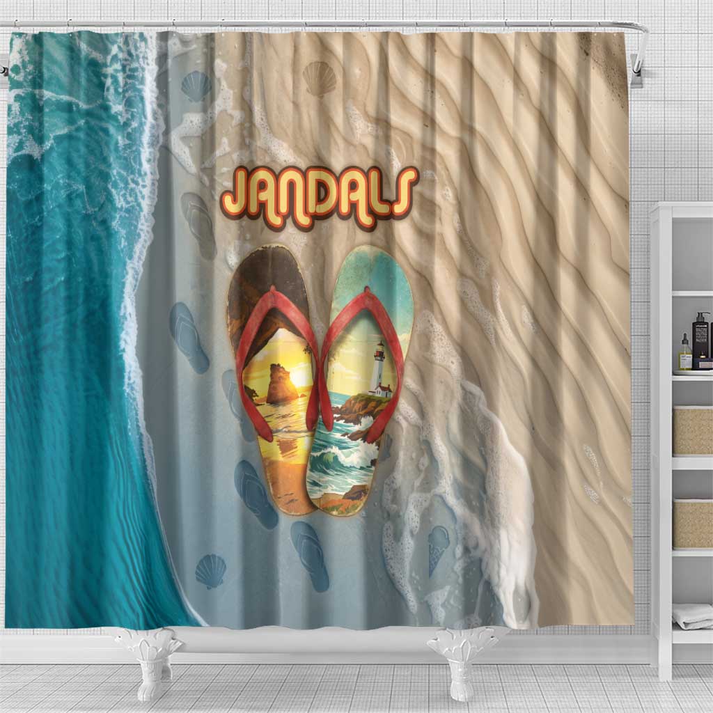 Kiwi Jandal Beach Life Shower Curtain New Zealand Flip Flops Ocean Wave Surf Style TS04 - Polynesian Pride