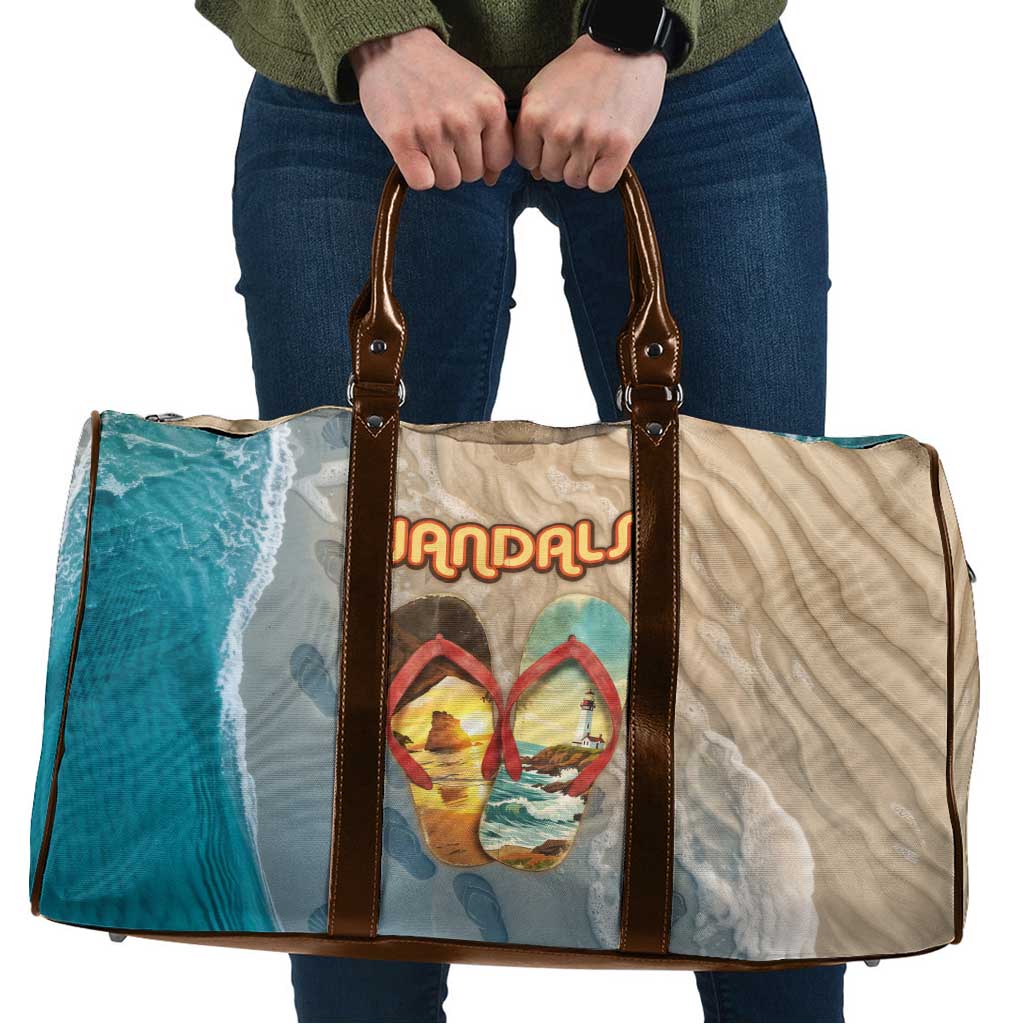 Kiwi Jandal Beach Life Travel Bag New Zealand Flip Flops Ocean Wave Surf Style TS04 Beige Cyan - Polynesian Pride
