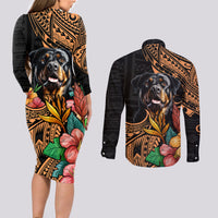 Polynesian Rottweiler Couples Matching Long Sleeve Bodycon Dress and Long Sleeve Button Shirts Polynesian Pattern And Rottweiler TS04 - Polynesian Pride