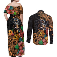 Polynesian Rottweiler Couples Matching Off Shoulder Maxi Dress and Long Sleeve Button Shirts Polynesian Pattern And Rottweiler TS04 - Polynesian Pride
