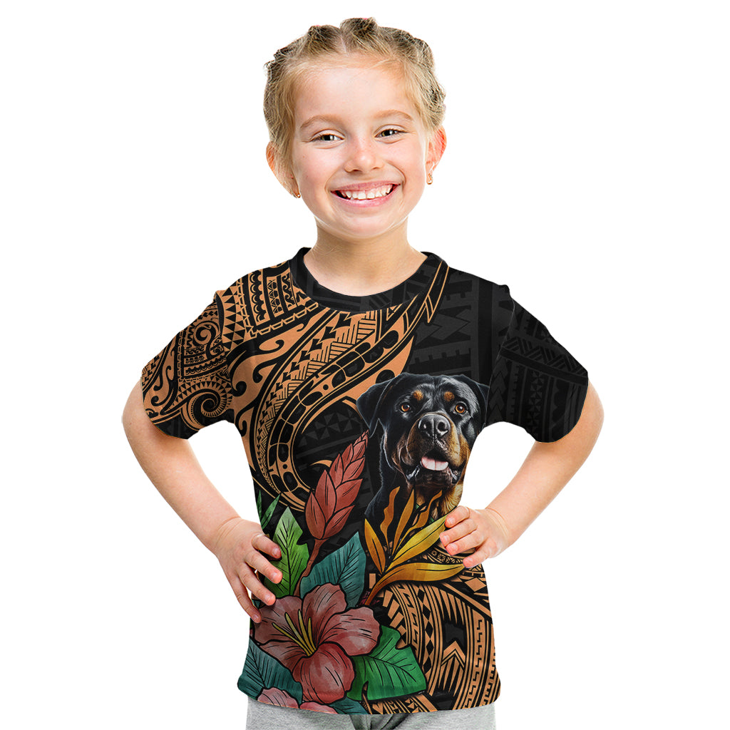 Polynesian Rottweiler Kid T Shirt Polynesian Pattern And Rottweiler TS04 Black - Polynesian Pride