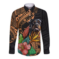 Polynesian Rottweiler Long Sleeve Button Shirt Polynesian Pattern And Rottweiler TS04 Unisex Black - Polynesian Pride