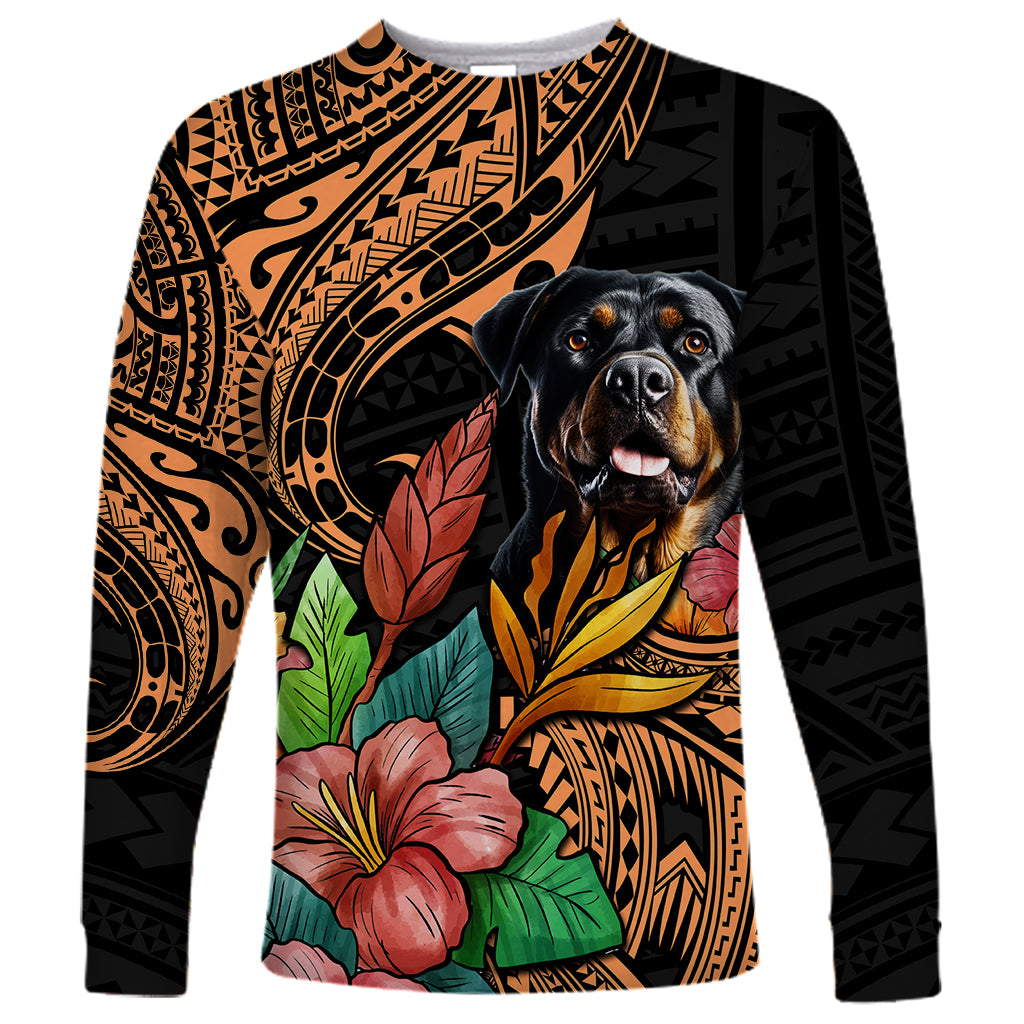 Polynesian Rottweiler Long Sleeve Shirt Polynesian Pattern And Rottweiler TS04 Unisex Black - Polynesian Pride