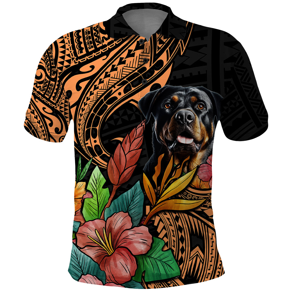 Polynesian Rottweiler Polo Shirt Polynesian Pattern And Rottweiler Dog TS04 Black - Polynesian Pride
