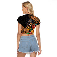 Polynesian Rottweiler Raglan Cropped T Shirt Polynesian Pattern And Rottweiler TS04 - Polynesian Pride