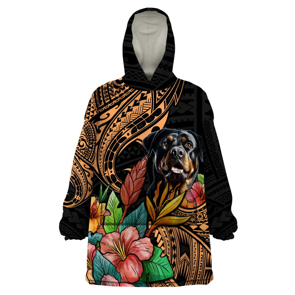 Polynesian Rottweiler Wearable Blanket Hoodie Polynesian Pattern And Rottweiler TS04 One Size Black - Polynesian Pride