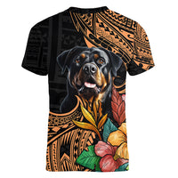 Polynesian Rottweiler Women V Neck T Shirt Polynesian Pattern And Rottweiler TS04 - Polynesian Pride