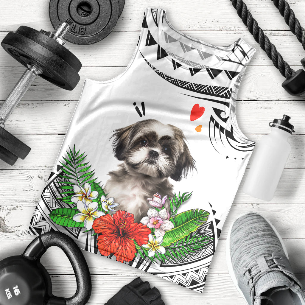 Polynesian Shih Tzu Men Tank Top Polynesian Pattern And Shih Tzu TS04 White - Polynesian Pride