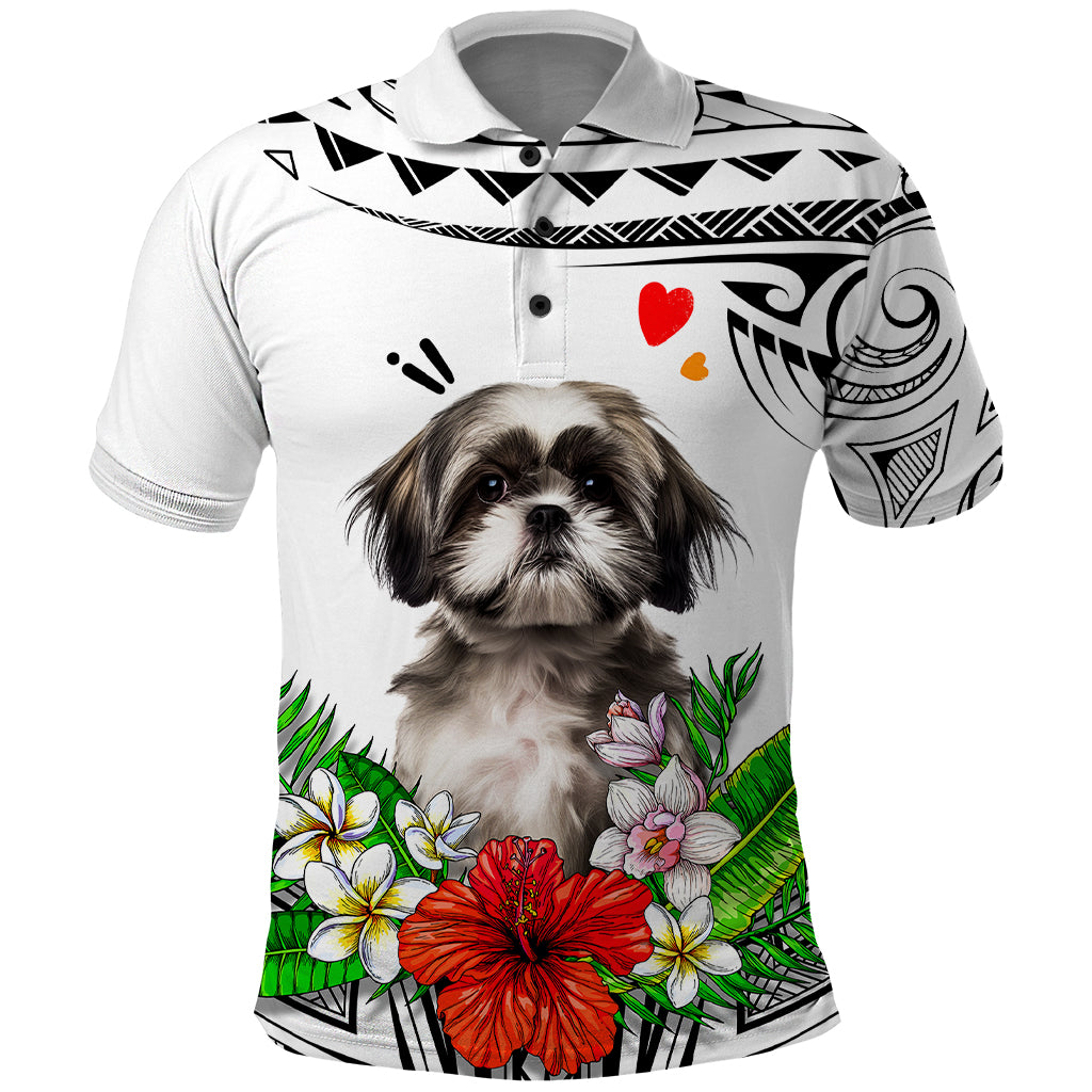 Polynesian Shih Tzu Polo Shirt Polynesian Pattern And Shih Tzu Dog TS04 White - Polynesian Pride