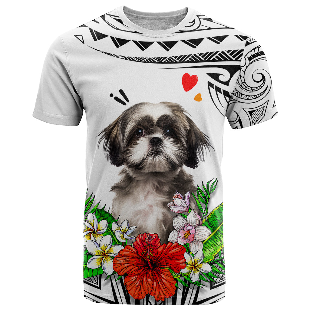 Polynesian Shih Tzu T Shirt Polynesian Pattern And Shih Tzu TS04 White - Polynesian Pride