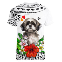 Polynesian Shih Tzu Women V Neck T Shirt Polynesian Pattern And Shih Tzu TS04 - Polynesian Pride