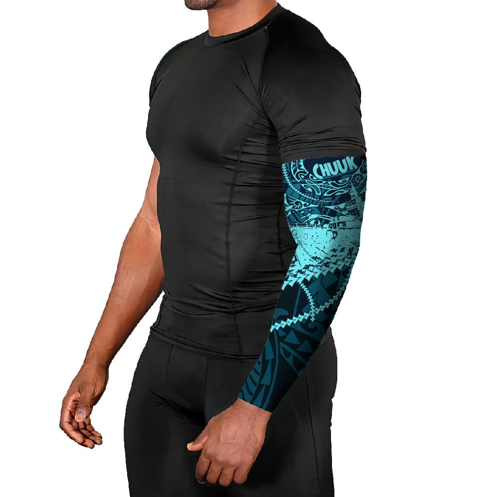 Chuuk Deep Into Truk Lagoon Arm Sleeves Polynesian Tribal Pattern Wreck Diving Teal Ship Art