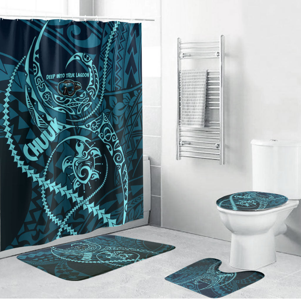 Chuuk Deep Into Truk Lagoon Bathroom Set Polynesian Tribal Pattern Wreck Diving Teal Ship Art