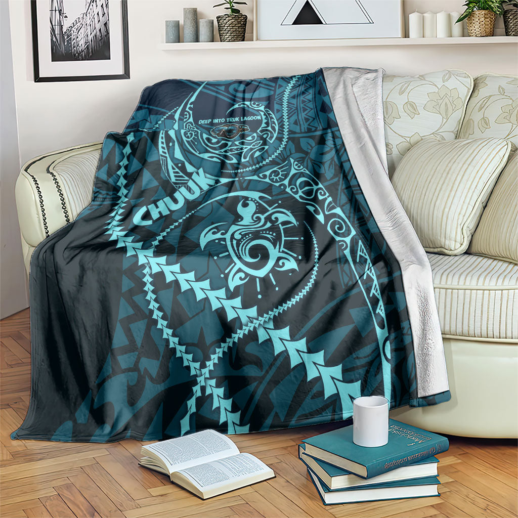 Chuuk Deep Into Truk Lagoon Blanket Polynesian Tribal Pattern Wreck Diving Teal Ship Art TS04 Blue Black - Polynesian Pride