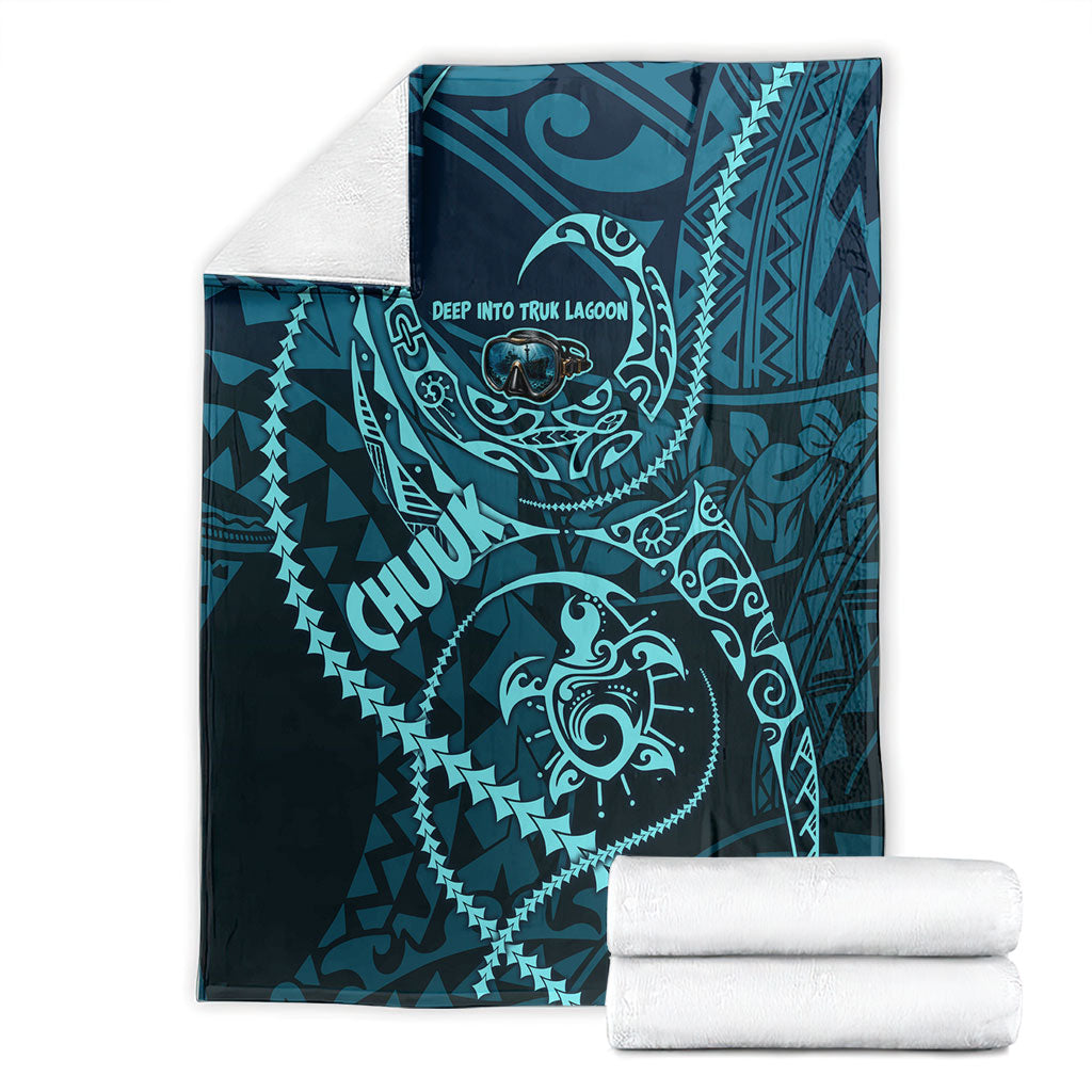 Chuuk Deep Into Truk Lagoon Blanket Polynesian Tribal Pattern Wreck Diving Teal Ship Art