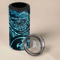 Chuuk Deep Into Truk Lagoon 4 in 1 Can Cooler Tumbler Polynesian Tribal Pattern Wreck Diving Teal Ship Art