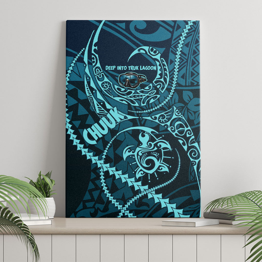 Chuuk Deep Into Truk Lagoon Canvas Wall Art Polynesian Tribal Pattern Wreck Diving Teal Ship Art