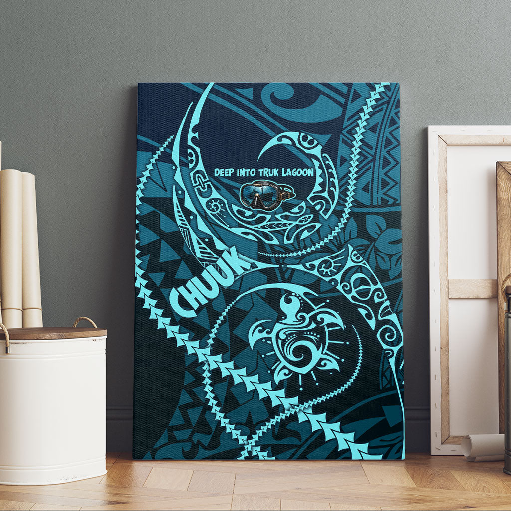 Chuuk Deep Into Truk Lagoon Canvas Wall Art Polynesian Tribal Pattern Wreck Diving Teal Ship Art
