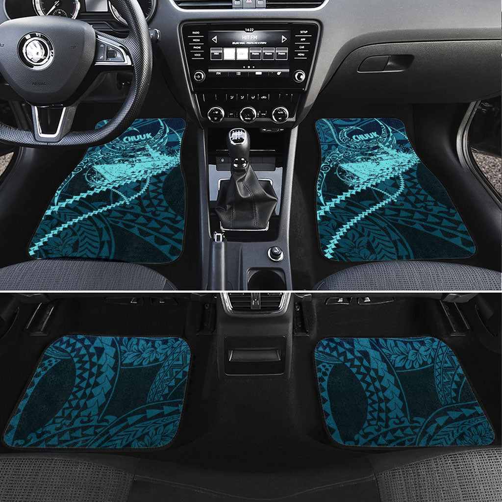 Chuuk Deep Into Truk Lagoon Car Mats Polynesian Tribal Pattern Wreck Diving Teal Ship Art TS04 Set 4pcs Blue Black - Polynesian Pride