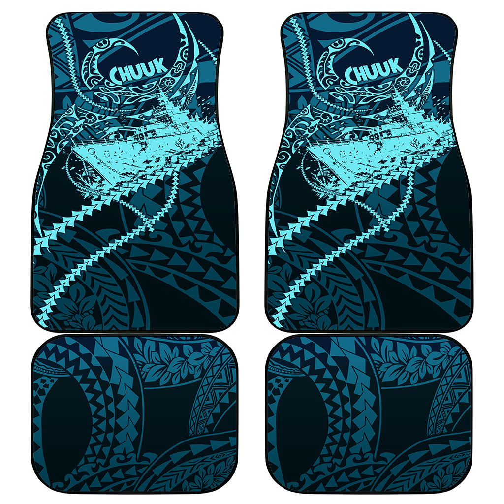 Chuuk Deep Into Truk Lagoon Car Mats Polynesian Tribal Pattern Wreck Diving Teal Ship Art