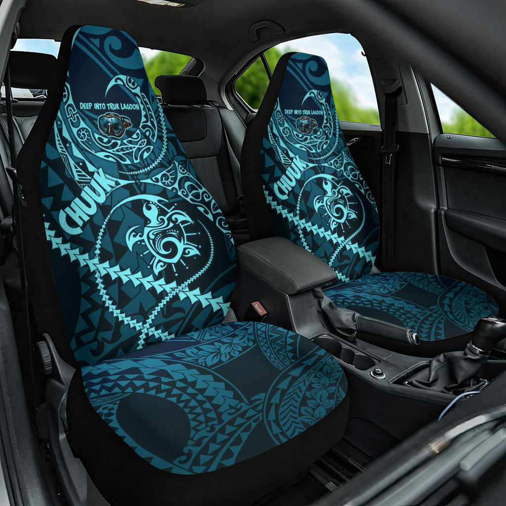 Chuuk Deep Into Truk Lagoon Car Seat Cover Polynesian Tribal Pattern Wreck Diving Teal Ship Art TS04 One Size Blue Black - Polynesian Pride