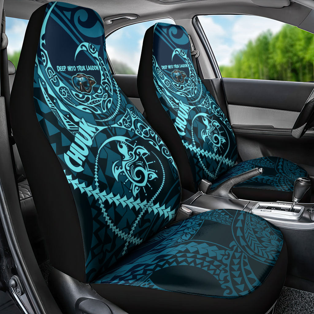 Chuuk Deep Into Truk Lagoon Car Seat Cover Polynesian Tribal Pattern Wreck Diving Teal Ship Art