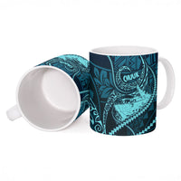 Chuuk Deep Into Truk Lagoon Ceramic Mug Polynesian Tribal Pattern Wreck Diving Teal Ship Art